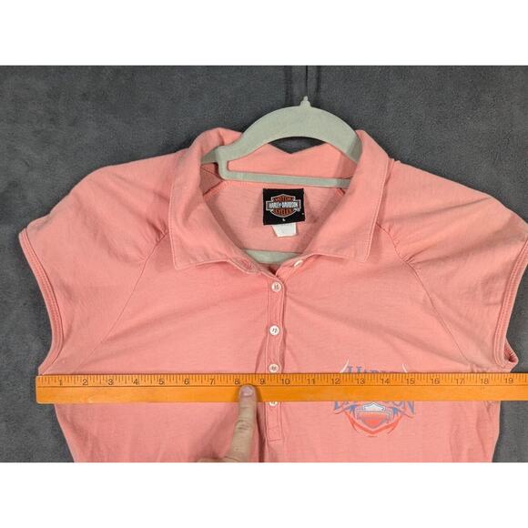 Vtg Harley Davidson Large Polo Pink Sleeveless Collared Biker Orlando FL - Picture 8 of 10
